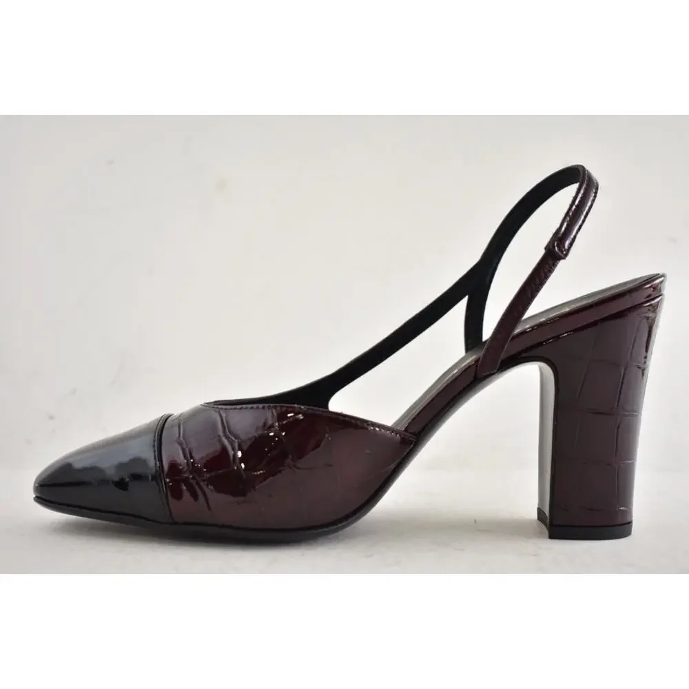 Chanel 26A Burgundy Black Crocodile Coco Sling Slingback Block Heel Pump 40c